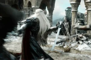 Thranduil luchando en Valle