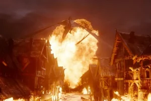 Smaug convierte Esgaroth en un infierno de fuego