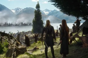 Legolas y Tauriel contemplan la ruina causada por Smaug