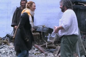 Aidan Turner, Evangeline Lilly y Peter Jackson