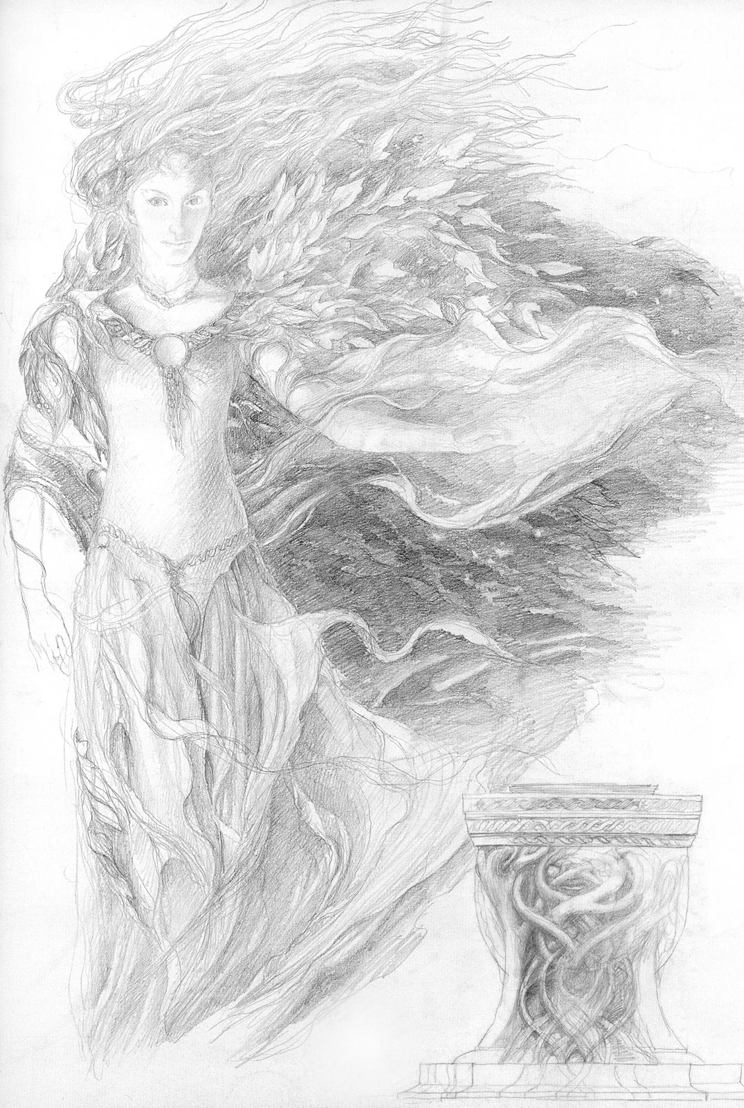 Boceto de Galadriel realizado por Alan Lee