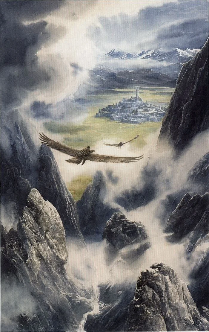 Húrin y Huor son llevados a Gondolin, por Alan Lee