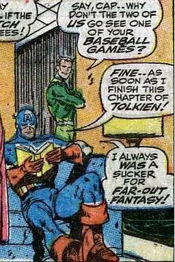 El Capitán América leyendo a Tolkien en *Avengers* n.º 46 (1967)