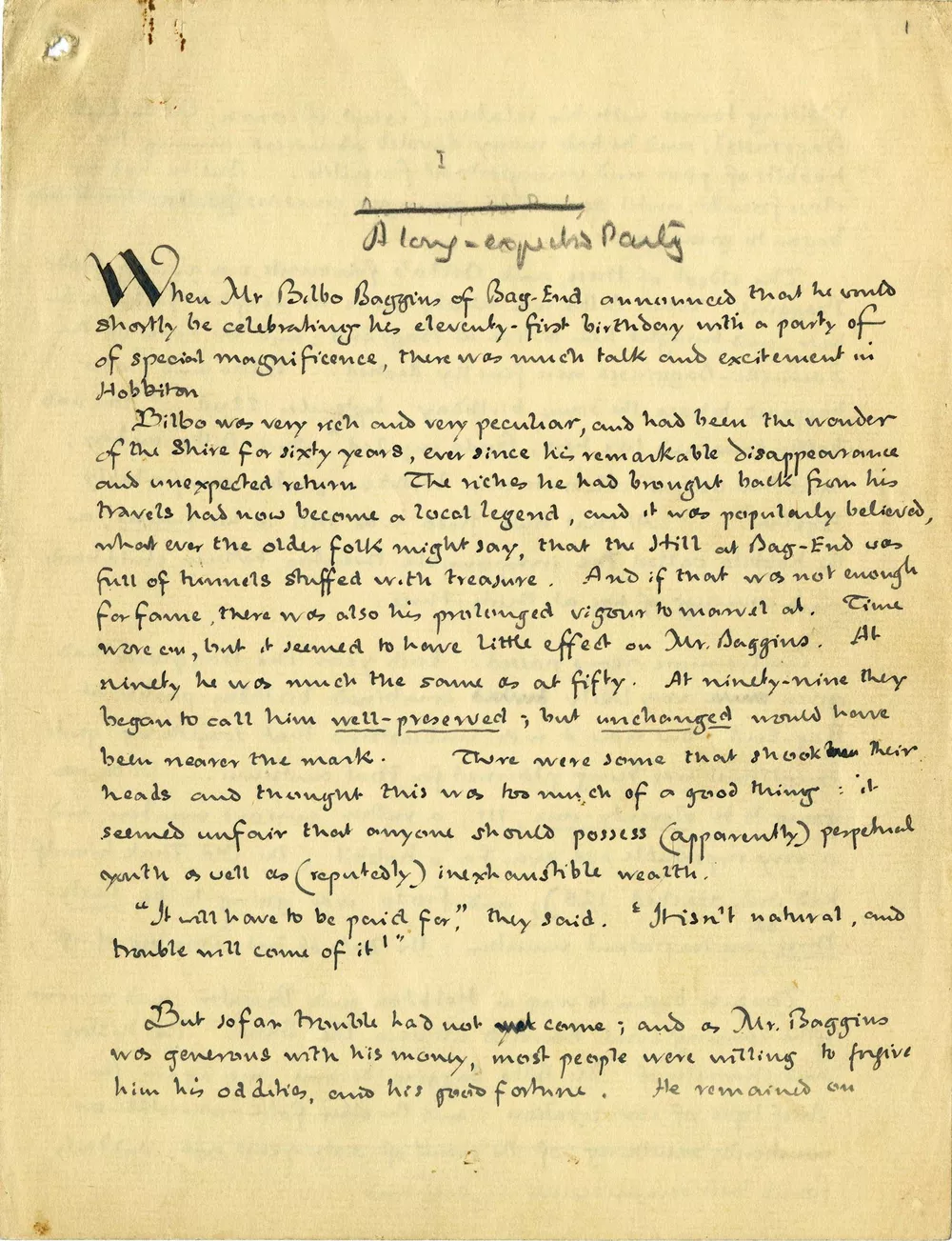 Manuscrito de «Una fiesta muy esperada»