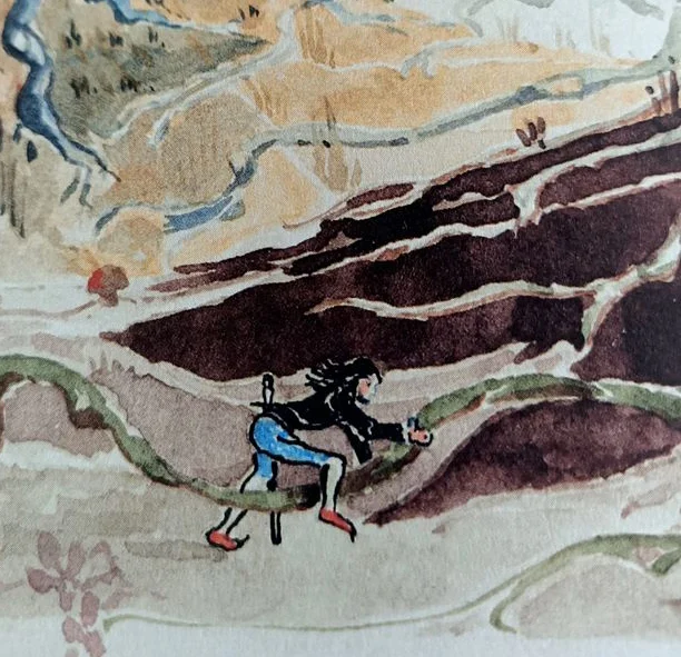 Detalle de un dibujo en el que aparece Beleg, una de las pocas representaciones de un elfo realizadas por Tolkien.