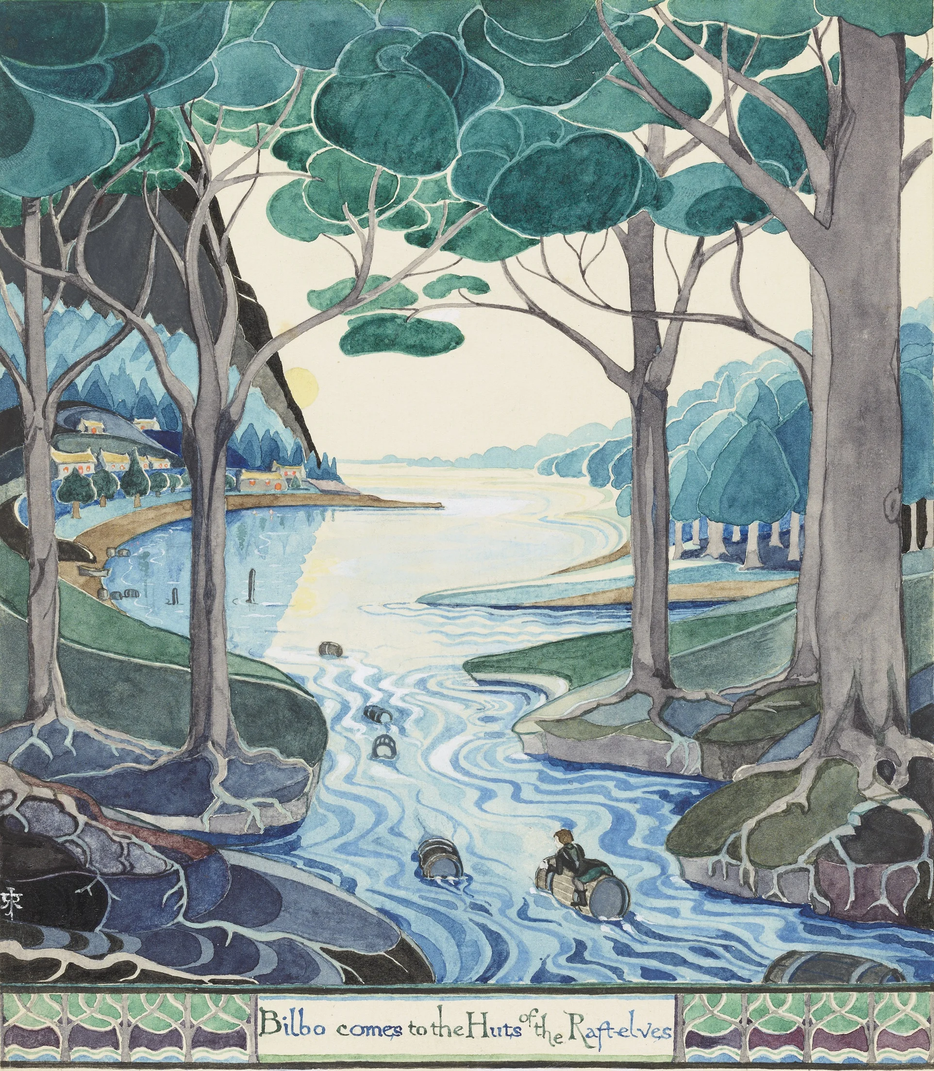«Bilbo llega a las cabañas de los elfos de las balsas», de J. R. R. Tolkien