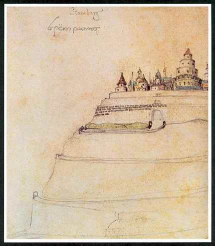 «Minas Tirith» (dibujo inacabado) de J. R. R. Tolkien
