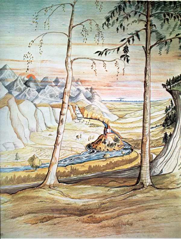 «Tol Sirion», de J. R. R. Tolkien, coloreado por H. E. Riddett