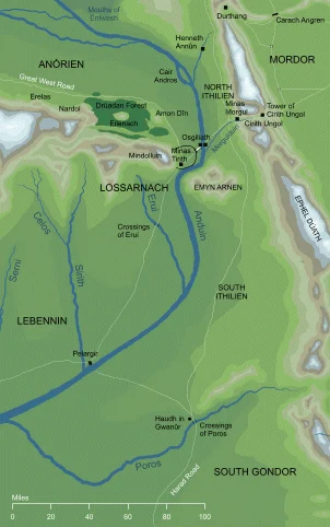 Mapa del este de Gondor, por Mark Fisher