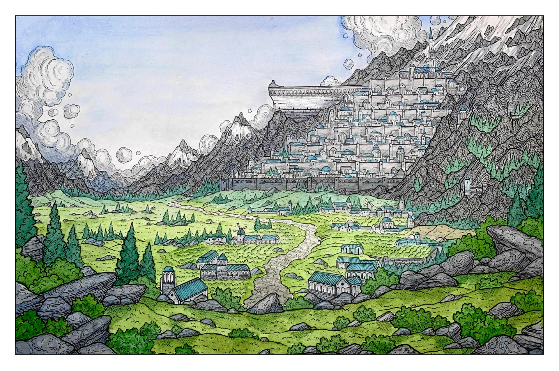 Minas Tirith sobre los Campos del Pelennor, por Ray Minn