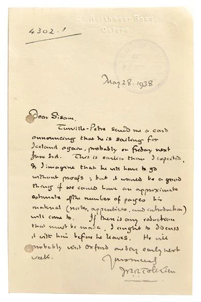Carta a Kenneth Sisam (28 de mayo de 1938)