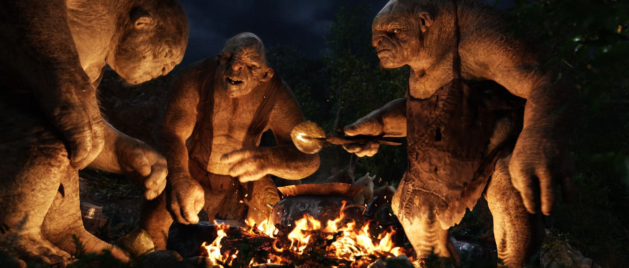 William, Tom y Berto en El hobbit: un viaje inesperado