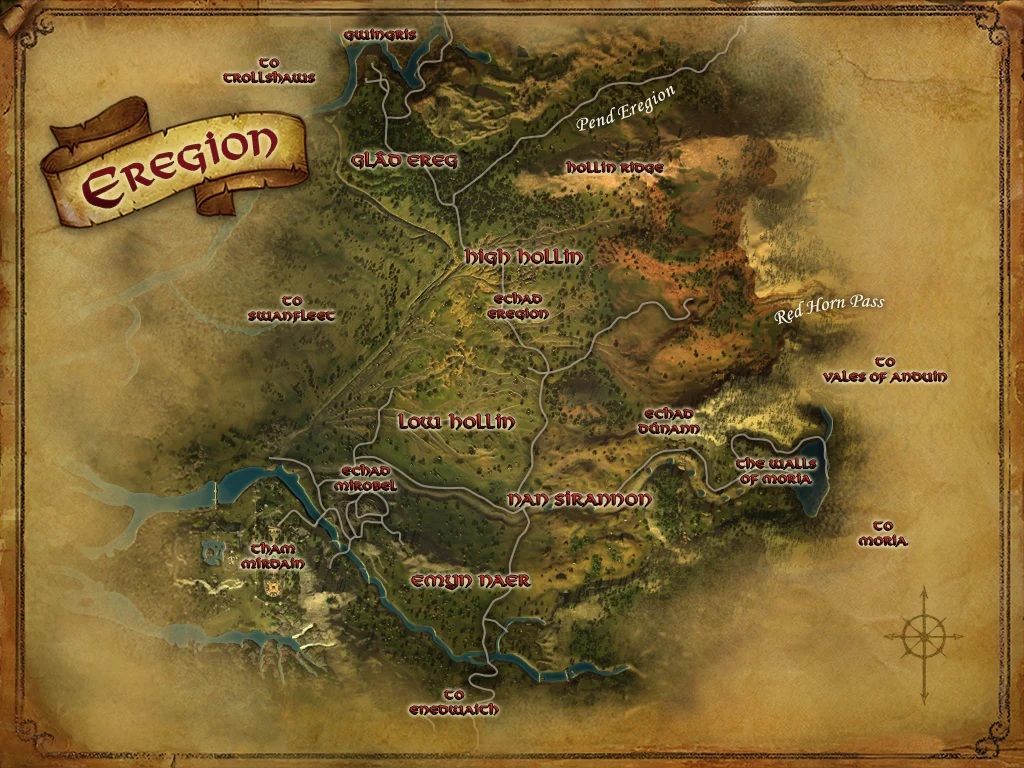 Mapa de Eregion extraído de El Señor de los Anillos Online.