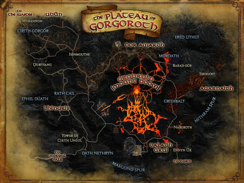 Mapa de la meseta de Gorgoroth en El Señor de los Anillos Online