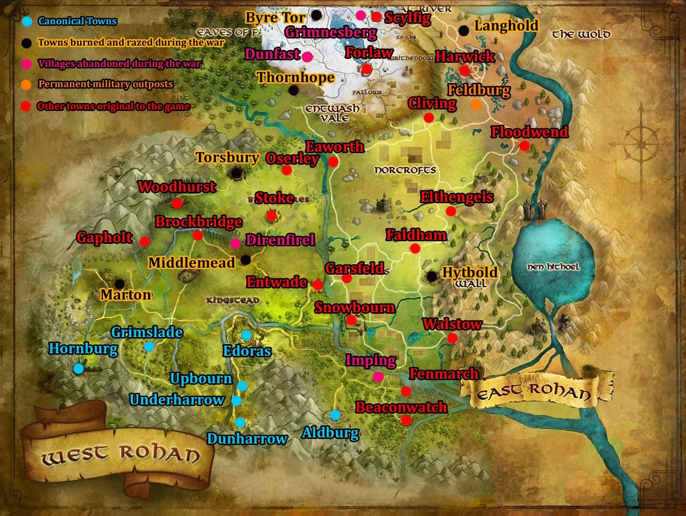 Mapa de las ciudades de Rohan en El Señor de los Anillos Online